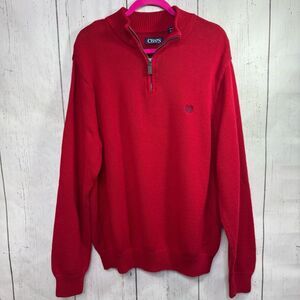 Chaps Mens Red Quarter Zip Cotton Sweater XL Classic Preppy Knit Pullover Y2K